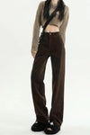 High Waist Retro Coffee Colors Corduroy Long Pants