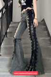 Vintage Side Lace Bandage Flare Jeans Pants