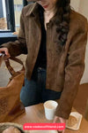 Long Sleeve Lapel Collar Suede Velvet Jacket
