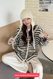 Long Sleeve Knitted Striped Hooded Cardigan Sweater