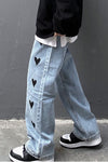 Long Heart Pattern Men Jeans Pants