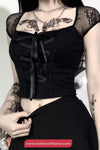 Short Sleeve Lace Bandage Gothic Cropped Shirt
