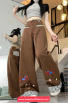 Cartoon Embroidered With Plaid Patchwork Loose Pants