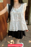 Sleeveless Hearts Printed Lace Patchwork Blouse Shirt