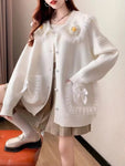 Loose Daisy Embroidered Peter Pan Collar Cardigan Sweater