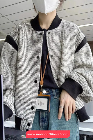 Loose Striped Style Casual Baseball Jacket