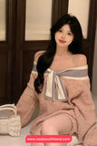 Long Sleeve Off Shoulder Sweet Bow Knitted Sweater