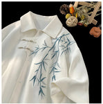 Short Sleeve Leaves Embroidered Pattern Men Shirt