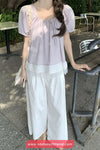 Puff Sleeve Lace Spliced Summer Blouse Shirt