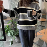 Classic O-Neck Knitted Striped Sweater