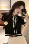 Short Sleeve Drawstring Tie Knitted Shirt