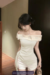 Slash Neck Off Shoulder Butterfly Design Irregular Shirt