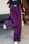 High Waist Ankle Zipper Purple Corduroy Long Pants