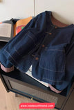 Long Sleeve Retro Plaid Patchwork Denim Coat Jacket