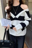 V-Neck Fake Two Striped Sweater