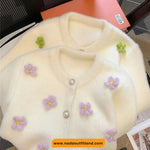 Long Sleeve 3D Flowers Pattern O-Neck Cardigan Sweater