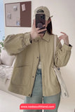 Long Sleeve Turn Down Collar Cargo Pockets Jacket