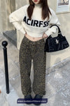 High Waist Leopard Pattern Loose Jeans Pants