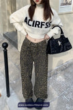 High Waist Leopard Pattern Loose Jeans Pants