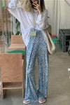 High Waist Casual Flower Pattern Pleated Pants