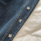 High Waist Flowers Embroidered Denim Jeans Pants
