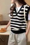 Sleeveless Retro Striped Vest Sweater