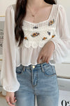 Long Sleeve Flower Embroidered Crochet Blouse Shirts