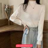 Long Sleeve Semi High Neck Knitted Casual Sweater