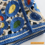 Sleeveless Floral Embroidered Blue Crochet Vest Sweater