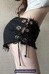 Side Drawstring Sexy Tassel Black Shorts
