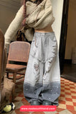 Loose Wide Leg Grey Tie Dye Jeans Pants