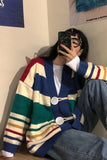 Striped V-Neck Tie Button Cardigan Sweater