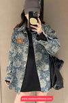 Long Sleeve Retro Flowers Pattern Denim Blouse Shirt