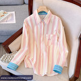 Long Sleeve Classic Contrast Color Striped Blouse Shirt