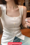 Sleeveless Square Collar Knitted Tops