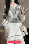 Long Sleeve Striped Style Zipper Cardigan Sweater