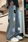 Casual Floral Embroidered Men Jeans Pants