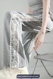 Elastic Waist Side Lace Floral Transparent Sweatpants