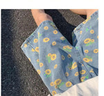 Casual Sun Flower Pattern Denim Men Shorts Pants