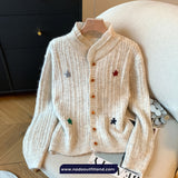 Long Sleeve Cute Daisy Retro Knitted Cardigan Sweater