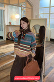 Long Sleeve Turn Down Collar Retro Pattern Sweater