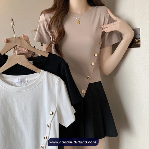 Short Sleeve Asymmetrical Design Side Button Shirt