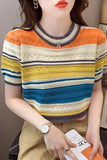O-Neck Thin Knitted Striped Shirt
