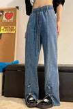 Vintage Cute Bow Split Leg Long Jeans Pants