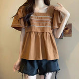 Short Sleeve Folk Embroidered Blouse Shirt