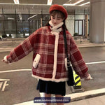 Loose Plaid Pattern Woolen Coat Jacket