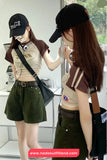 High Waist Green Denim Casual Shorts