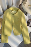 Long Sleeve Yellow Cropped Elegant Tweed Jacket