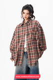 Loose Long Sleeve Retro Plaid Pattern Blouse Shirt