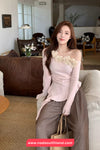 Long Sleeve 3D Floral Skew Collar Irregular Shirts